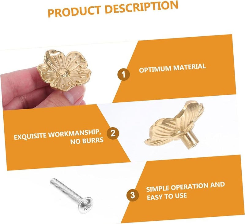 Vintage Boho Flower Shaped Single Hole Drawer Handle Cabinet Knob Antique Brass - Image 5